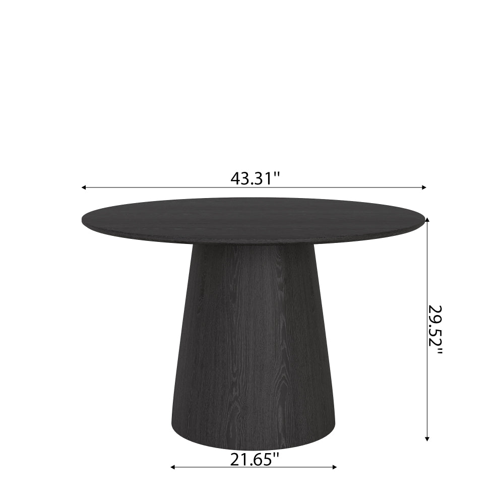 43" Round Black Wood Small Dining Table with Solid Wood Tabletop For 2-4 People