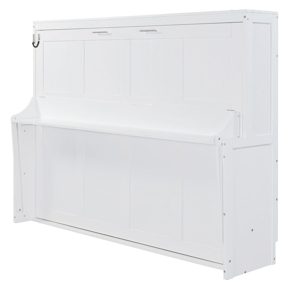 Queen Size Murphy Bed with Hydraulic Lift & Desk Design, White(OLD SKU: N820S00033K)