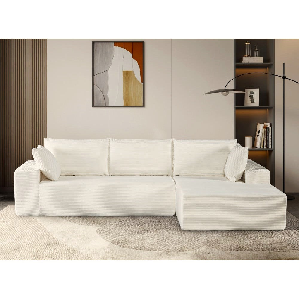 CozyForm Convertible Sectional Sofa in Soft Corduroy, Modern Comfy Couch with Full Foam Cushioning, Cozy Sleeper Sectional for Living Room, Bedroom, No Assembly Required, Ivory - Right Facing