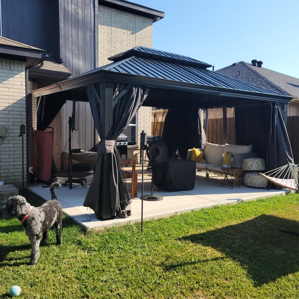 10' X 12' Hardtop Gazebo Outdoor Metal Gazebo with Galvanized Steel Double Roof Canopy, Aluminum Frame, Curtains and Netting for Patio, Deck, Garden, Grey