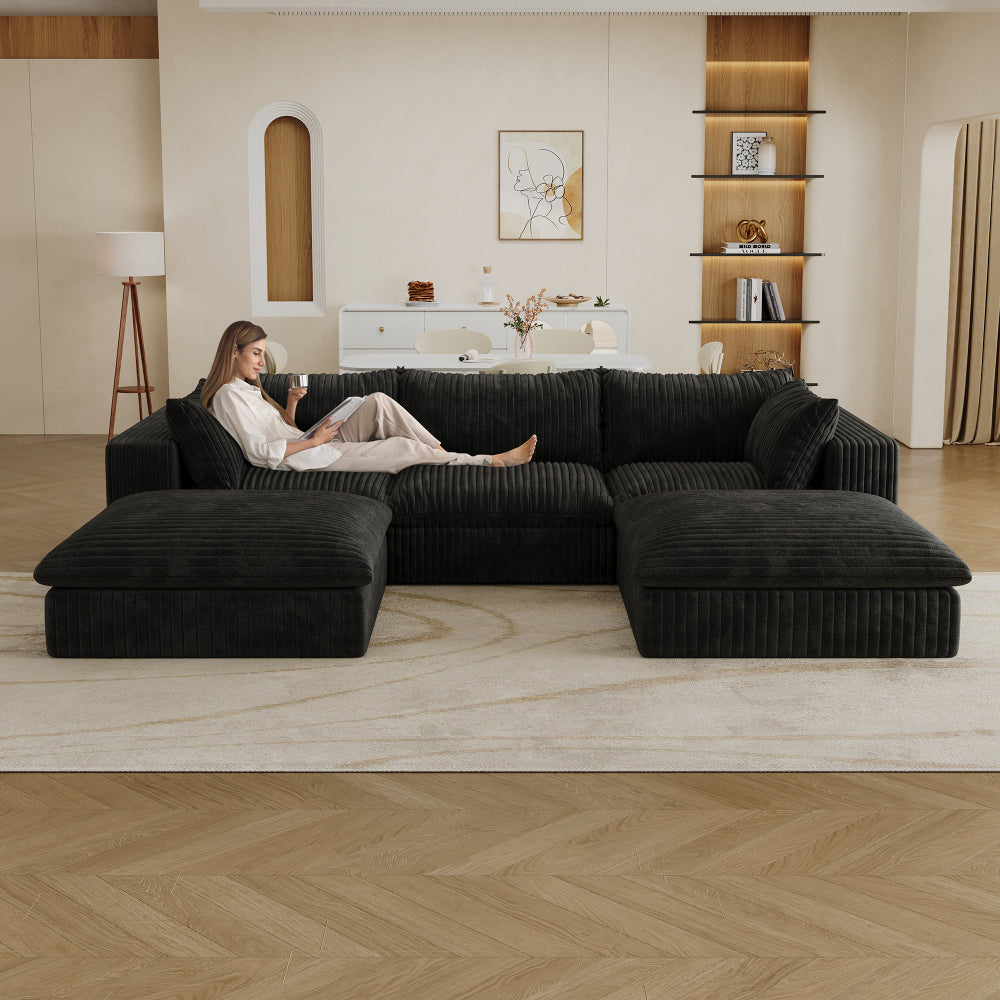 39.8" Cloud Sofa,Corduroy Fabric,Deep Seat Couches,Double-layer design,Removable Cushion,No Assembly, DIY Combination for Living room, Bedroom,Conference room ,Apartment,Black