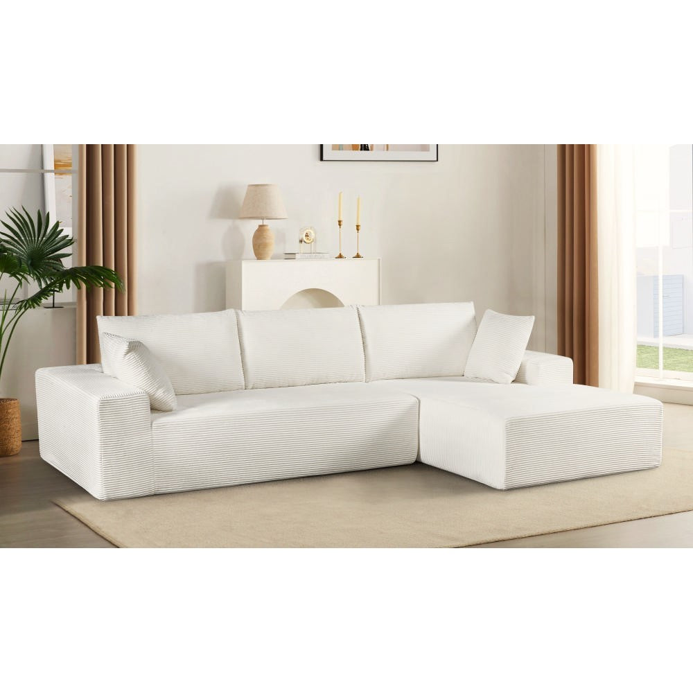 CozyForm Convertible Sectional Sofa in Soft Corduroy, Modern Comfy Couch with Full Foam Cushioning, Cozy Sleeper Sectional for Living Room, Bedroom, No Assembly Required, Ivory - Right Facing