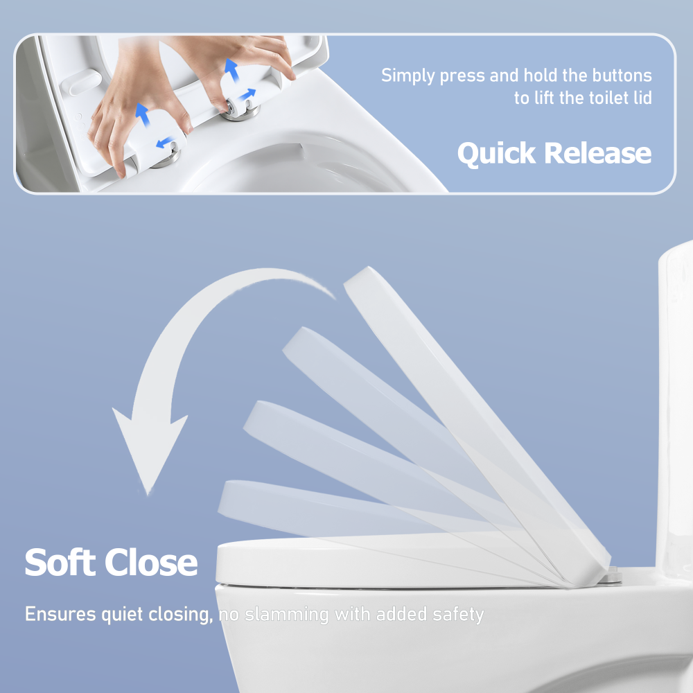 One-Piece Toilet, 1.1/1.60 GPF Water-Efficient Dual-Flush Elongated Comfort Height Floor Mounted, Standard-Size Toilet with Soft Closing Seat Included, Glossy White 25T01-GWX