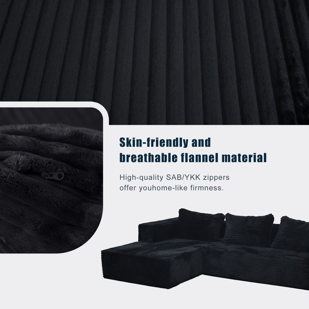 Cloud Sectional Couch with L-Shape Chaise,Modern Modular Sofa with Deep Seat, Upholstered Couches for Living Room Bedroom,No Assembly Required, Black (Plush Corduroy Fabric)