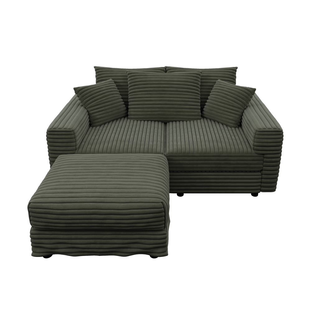 82.7 "Plush Corduroy 3-Seat Sofa,Modern Comfy Upholstered Sofa Cloud Couch,Deep Seat Couches with Soft Pillows and 1 Ottomans,Convertible Sofa Lounge Chair,Green(ETA:8.15)
