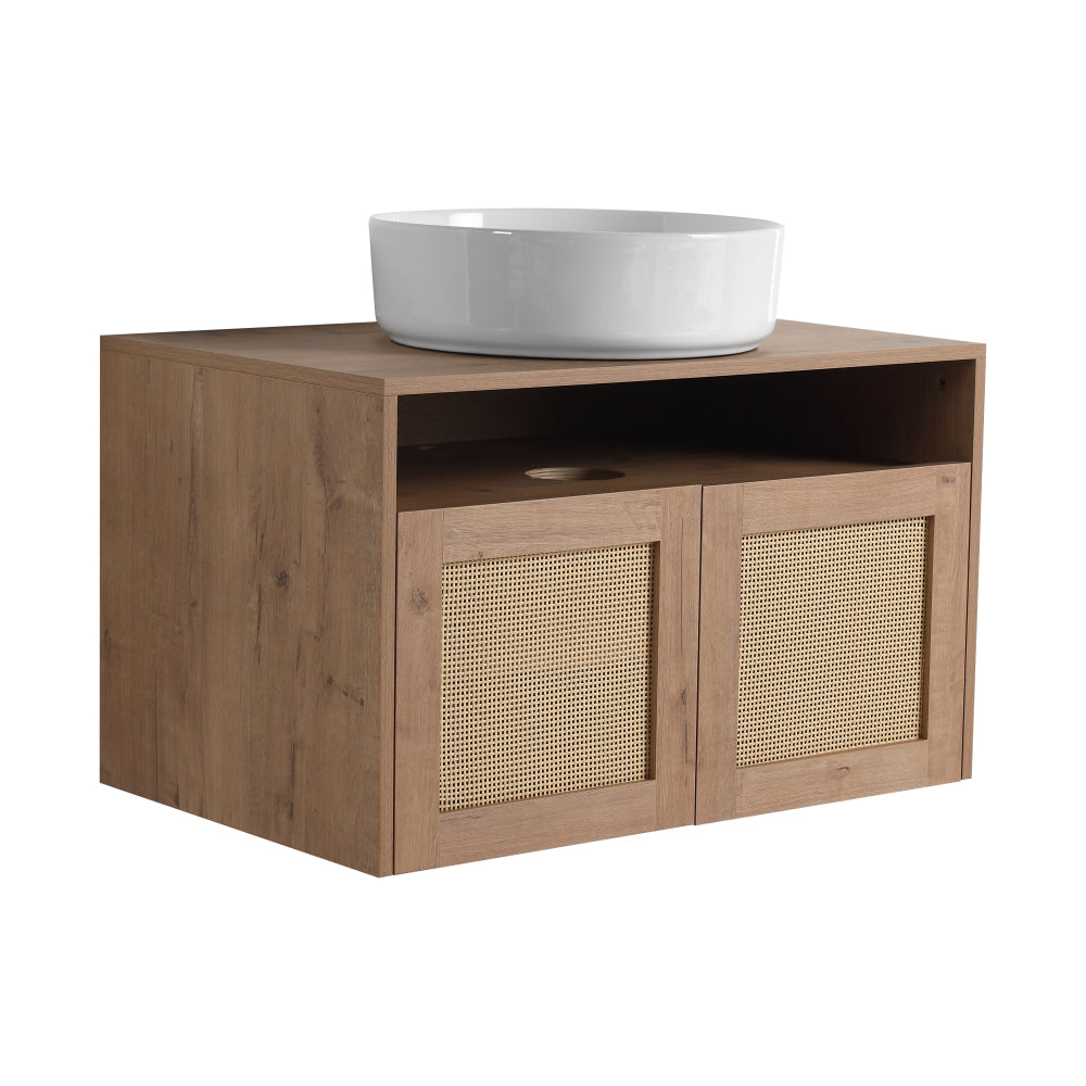 48" Bathroom Vanity with Black Ceramic Art Sink, 4-Soft Close Door, Float Mounting Design, Plywood (KD-Packing)