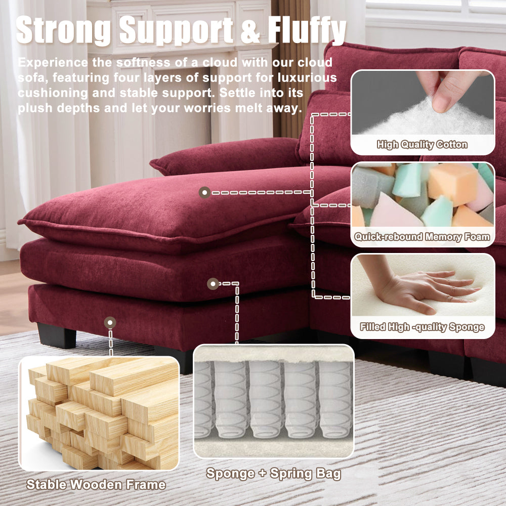 UNITED WE WIN U Shaped Cloud Couch, 110" Chenille Comfy 4 Seat Sectional Couches for Living Room, Modular Sofa Sleeper with Double Chaise & Memory Foam for Apartment