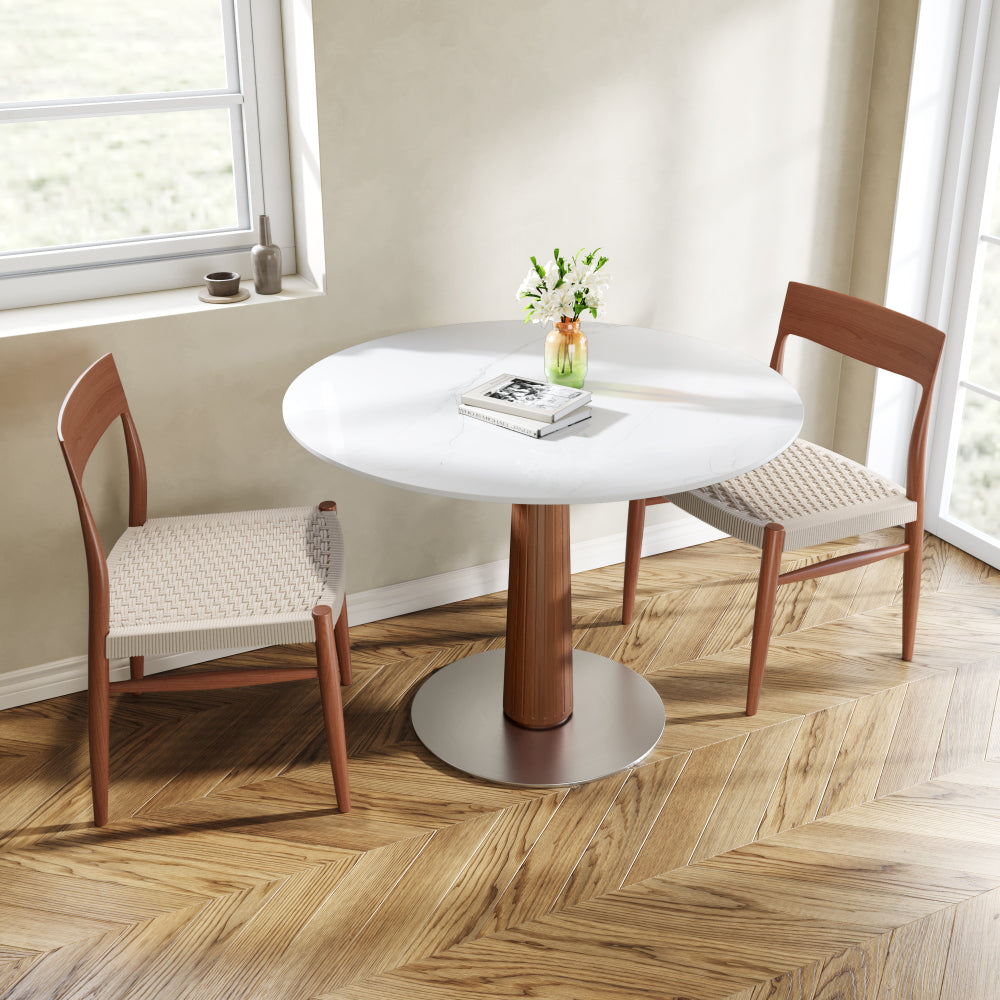 Farmhouse Round Dining Modern Bistro Table 43" - White Grey, Breakfast Nook Small Table For 2-4