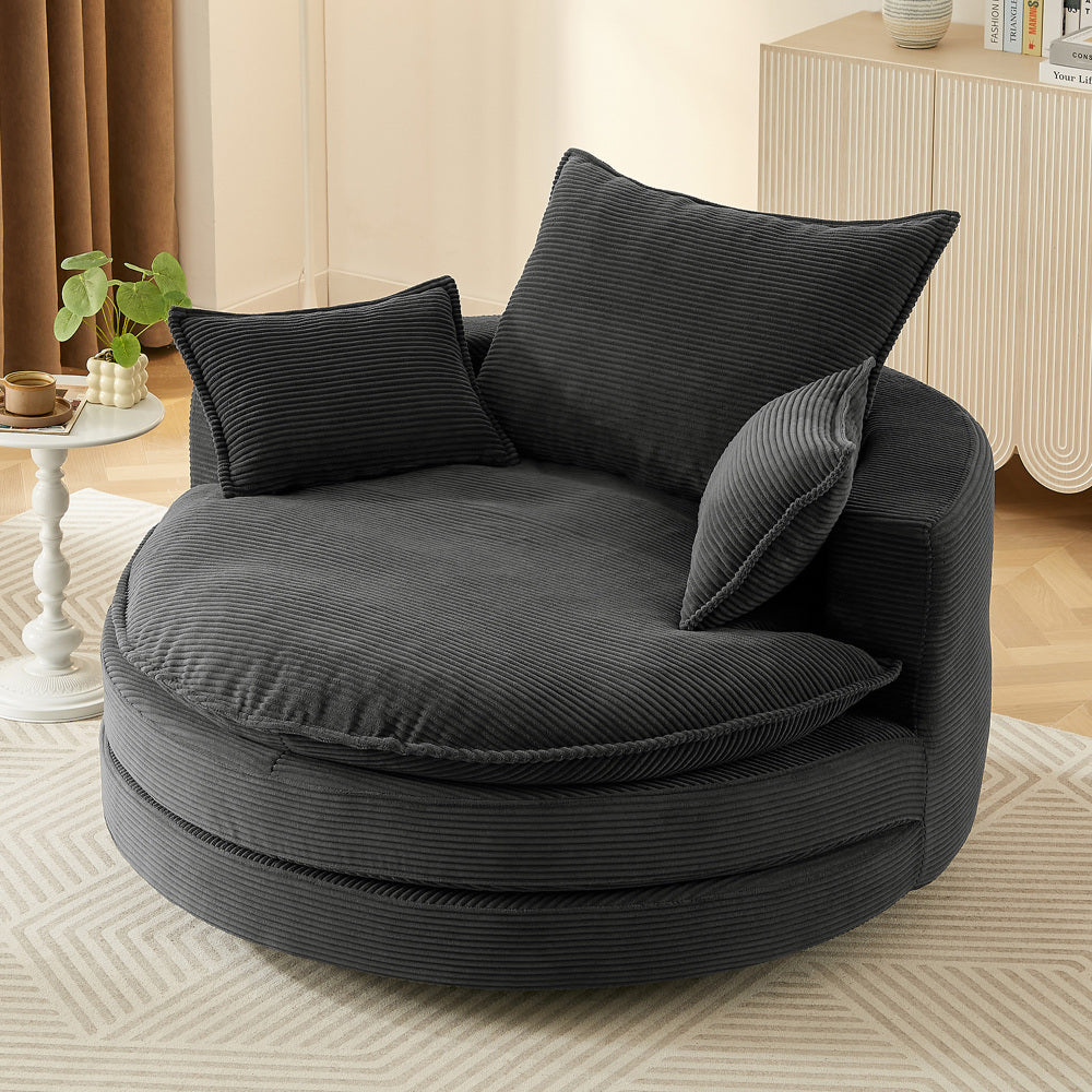 360° Swivel Sofa Chair Accent Barrel Chair 57.5" Swivel Round Chair with Dual-layer Cushion Design and 3 Removable Pillows for Living Room, Bedroom, Office and Hotel, Blue