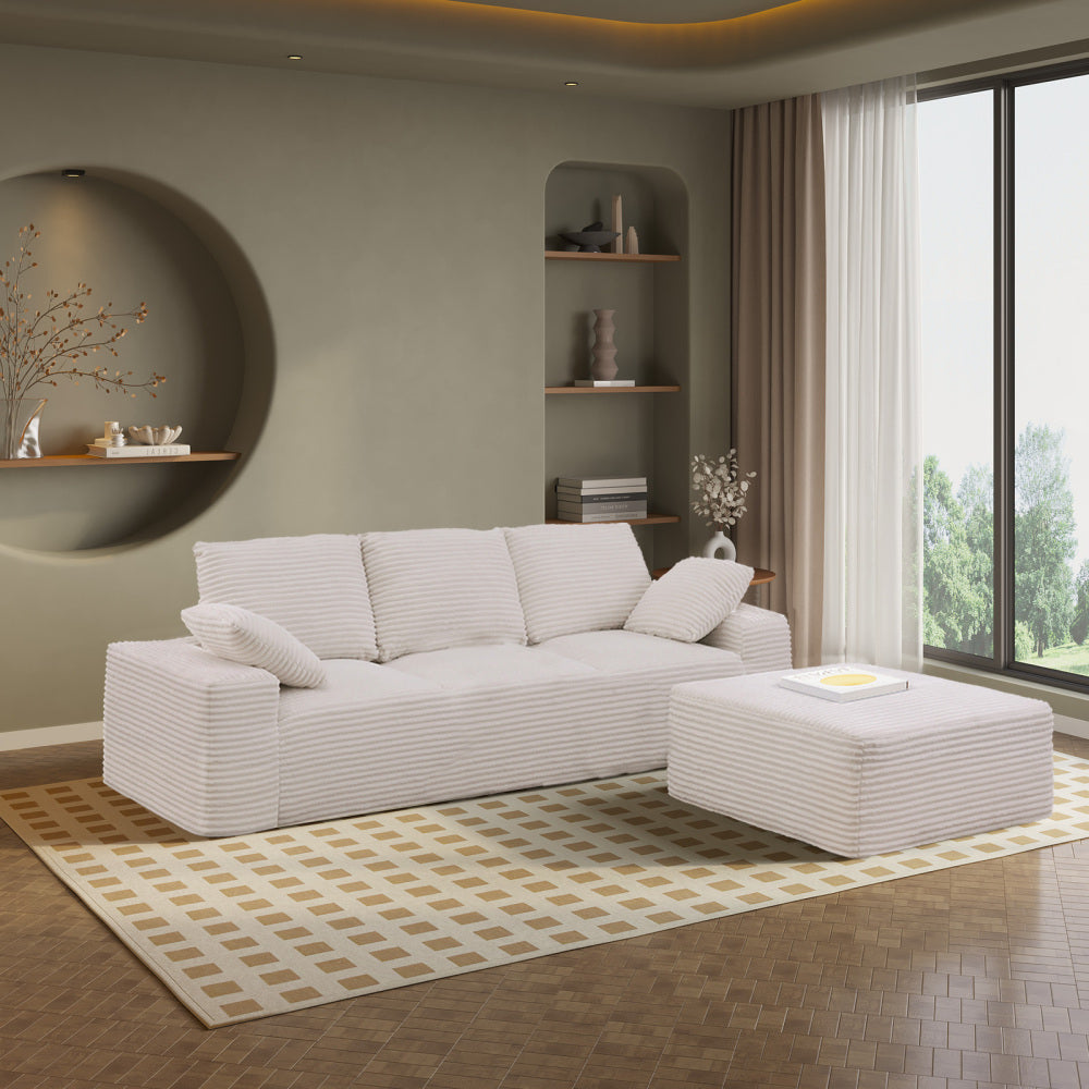 103.5" Cloud Sectional Couch with L-Shape Chaise,Modern Modular Sofa with Deep Seat, Upholstered Couches for Living Room Bedroom,No Assembly Required, Off white (Plush Corduroy Fabric)