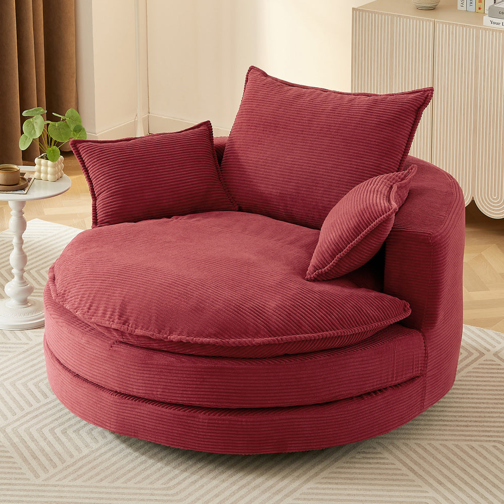 360° Swivel Sofa Chair Accent Barrel Chair 57.5" Swivel Round Chair with Dual-layer Cushion Design and 3 Removable Pillows for Living Room, Bedroom, Office and Hotel, Blue