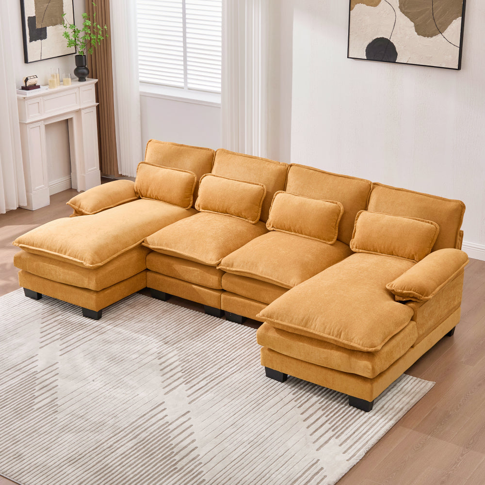 UNITED WE WIN U Shaped Cloud Couch, 110" Chenille Comfy 4 Seat Sectional Couches for Living Room, Modular Sofa Sleeper with Double Chaise & Memory Foam for Apartment