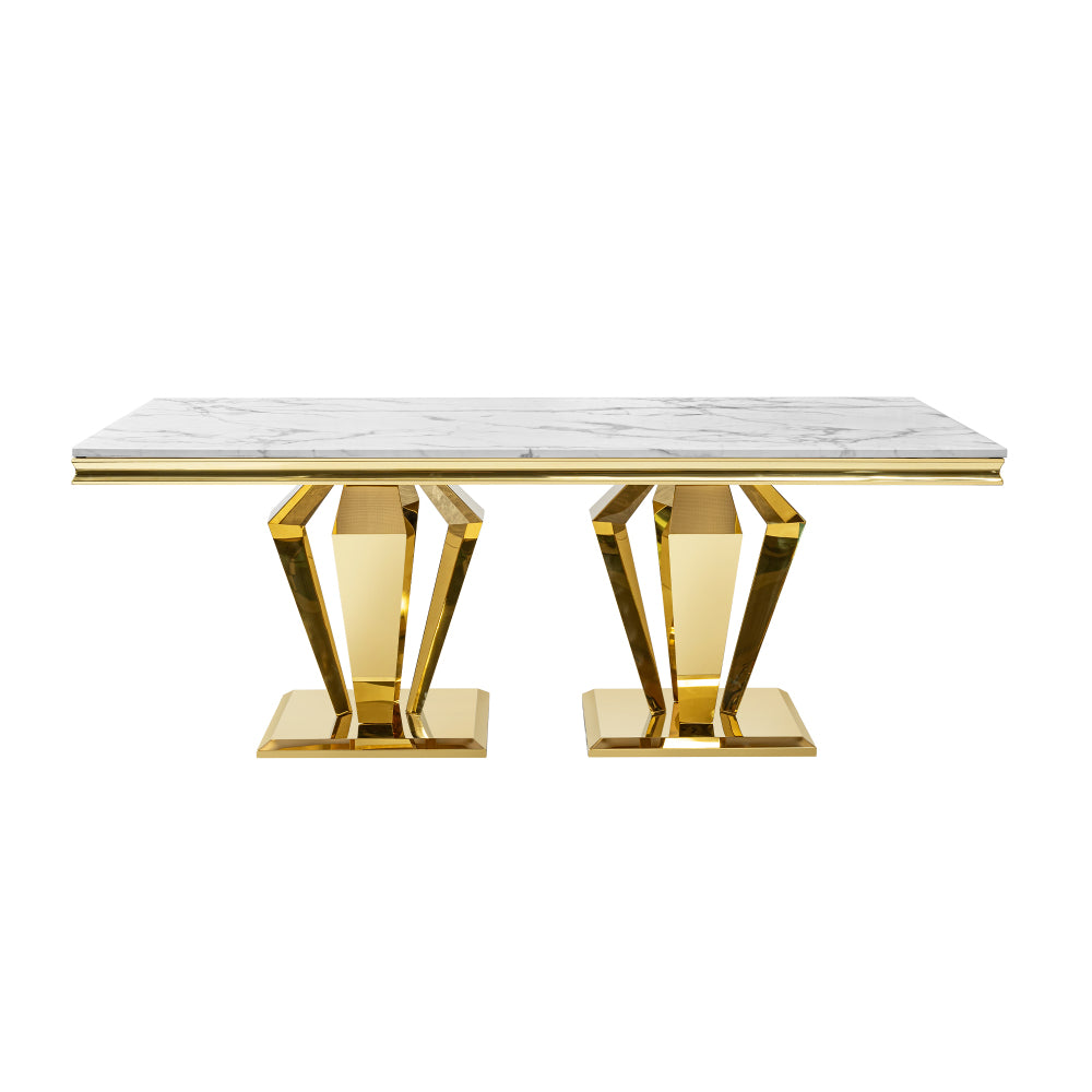 MDF Marble Top Dining Table Rectangular 70.07" L x 34.64" W x 29.92" H Gold Polished Stainless Steel Base