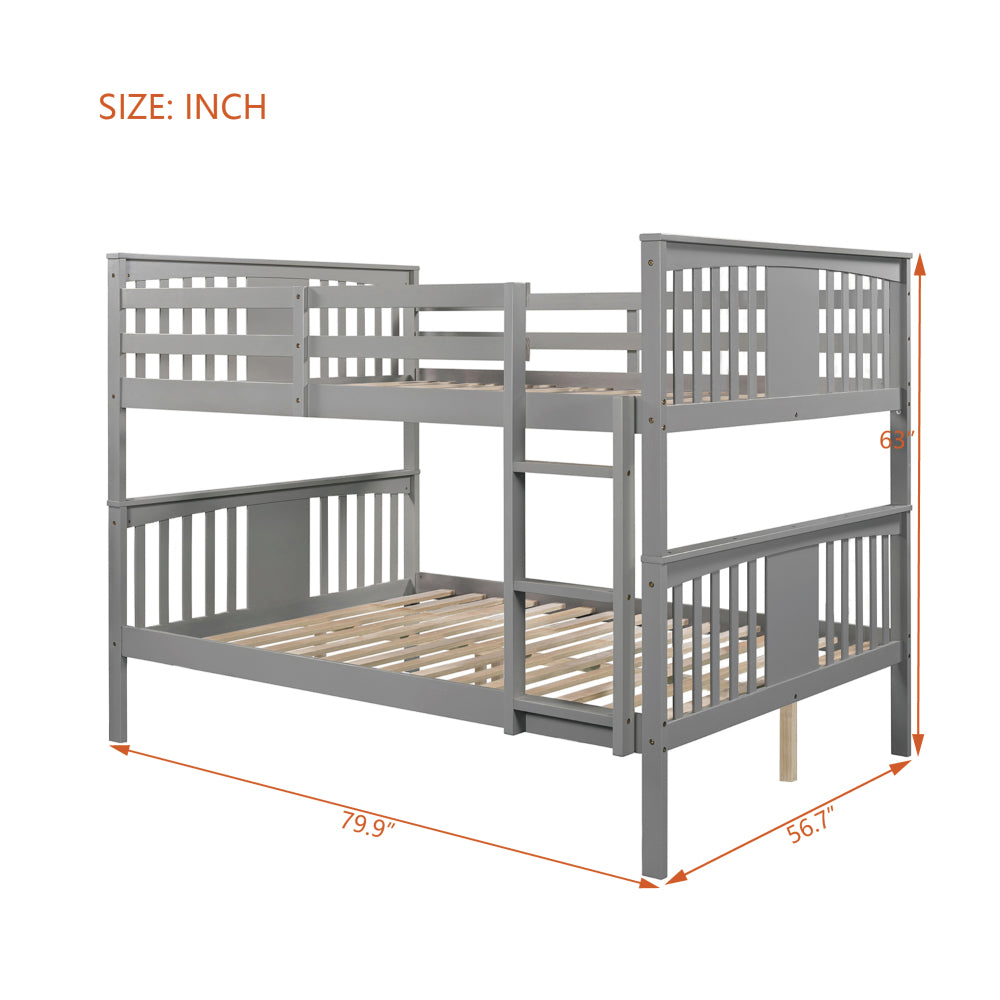 Full over Full Bunk Bed with Ladder for Bedroom, Guest Room Furniture-Gray(OLD SKU :LT000203AAE)