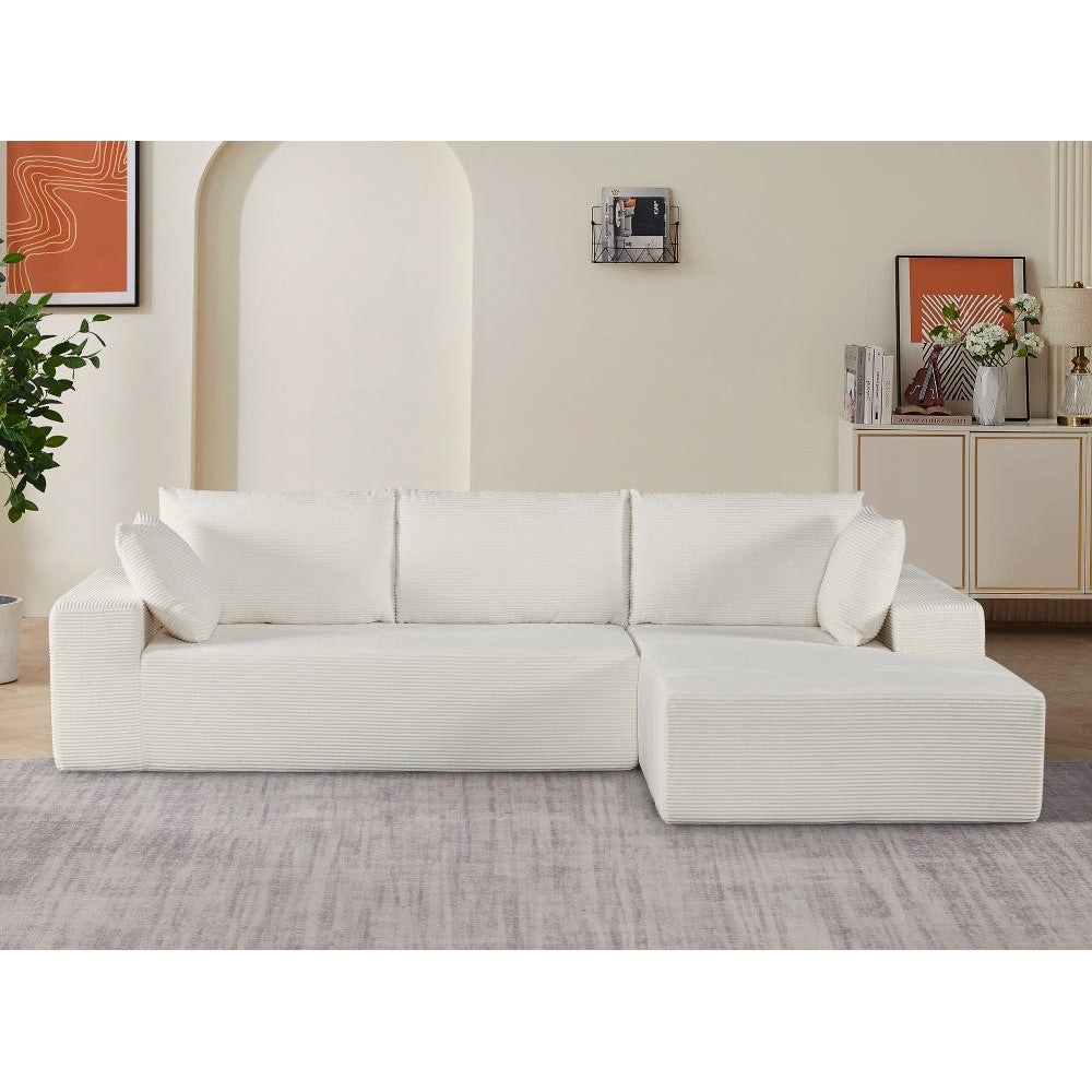 CozyForm Convertible Sectional Sofa in Soft Corduroy, Modern Comfy Couch with Full Foam Cushioning, Cozy Sleeper Sectional for Living Room, Bedroom, No Assembly Required, Ivory - Right Facing