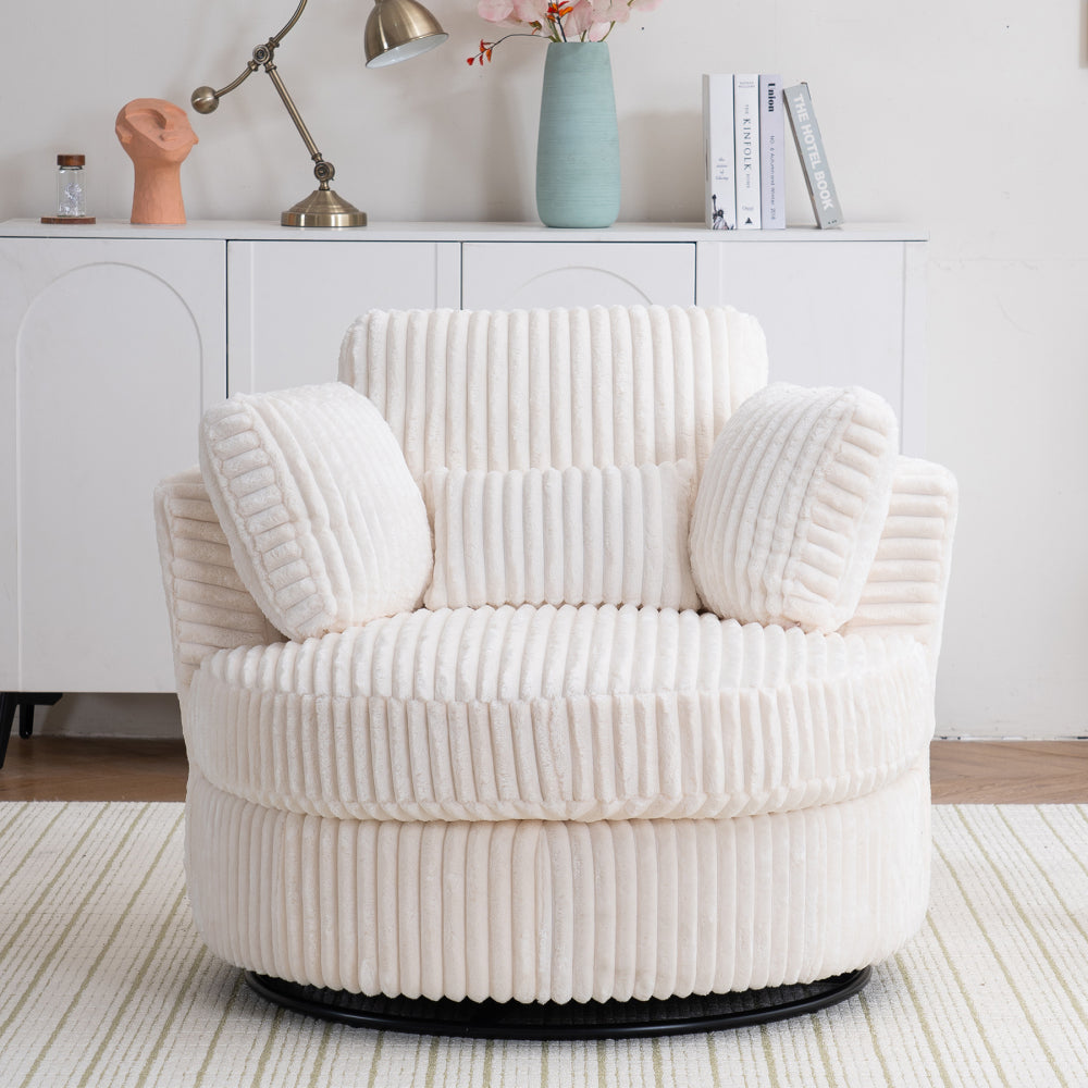 Oversized 360 Degreed Swivel Accent Chair Modern Soft Plush Corduroy Round Barrel Chair for Living Room Bedroom with Pillows, Orange