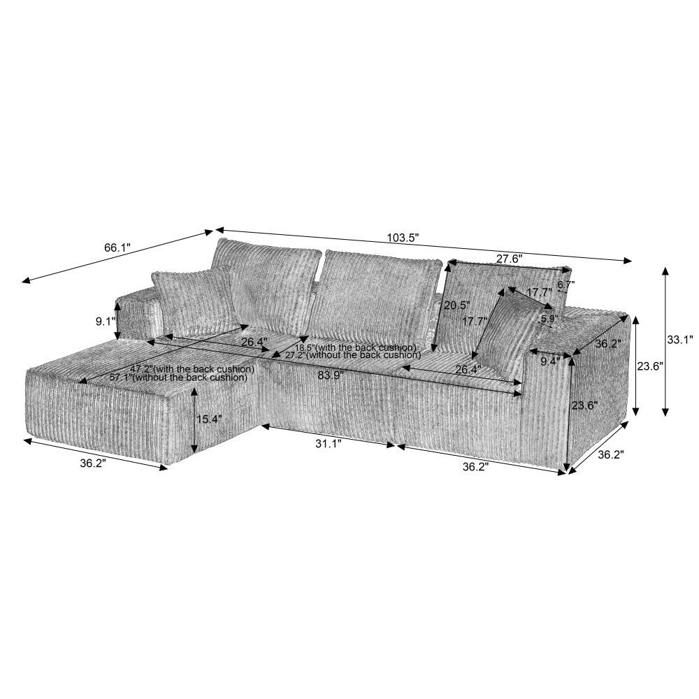 Modular Sectional Sofa, Modern Corduroy Cloud Couch with Deep Seat, Upholstered 4-Seater Sofa for Living Room, No Assembly Required