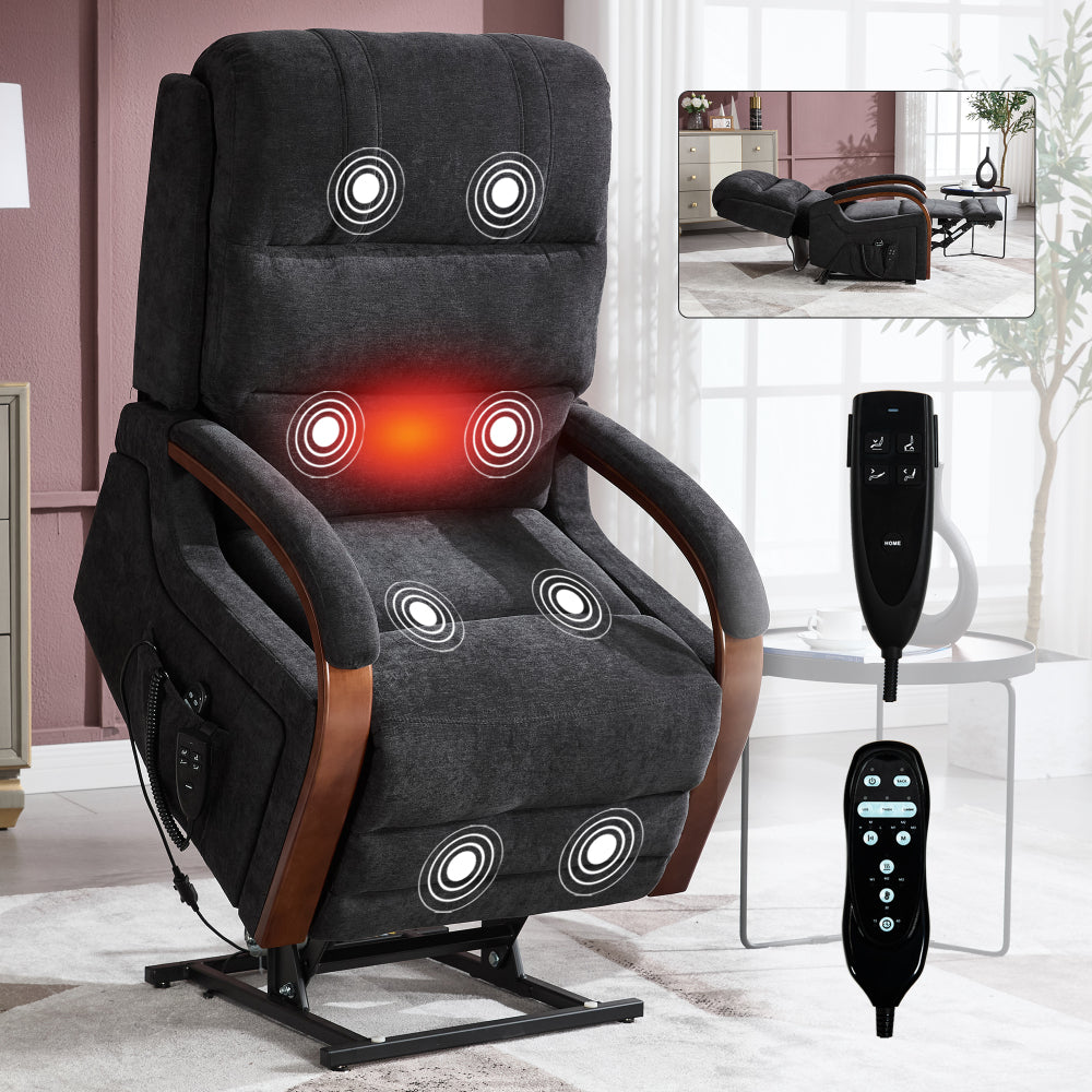 Power Brown Leatheraire Lift Recliner Chair Dual Motor Infinite Position Up to 350 LBS with Solid Wood Armrests, Heat Massage and Heavy Duty Motion Mechanism