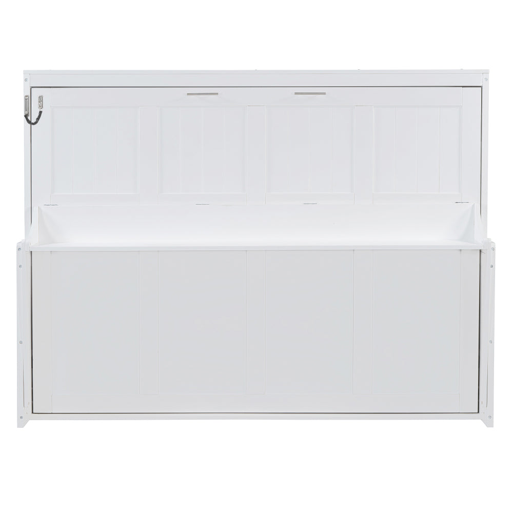 Queen Size Murphy Bed with Hydraulic Lift & Desk Design, White(OLD SKU: N820S00033K)