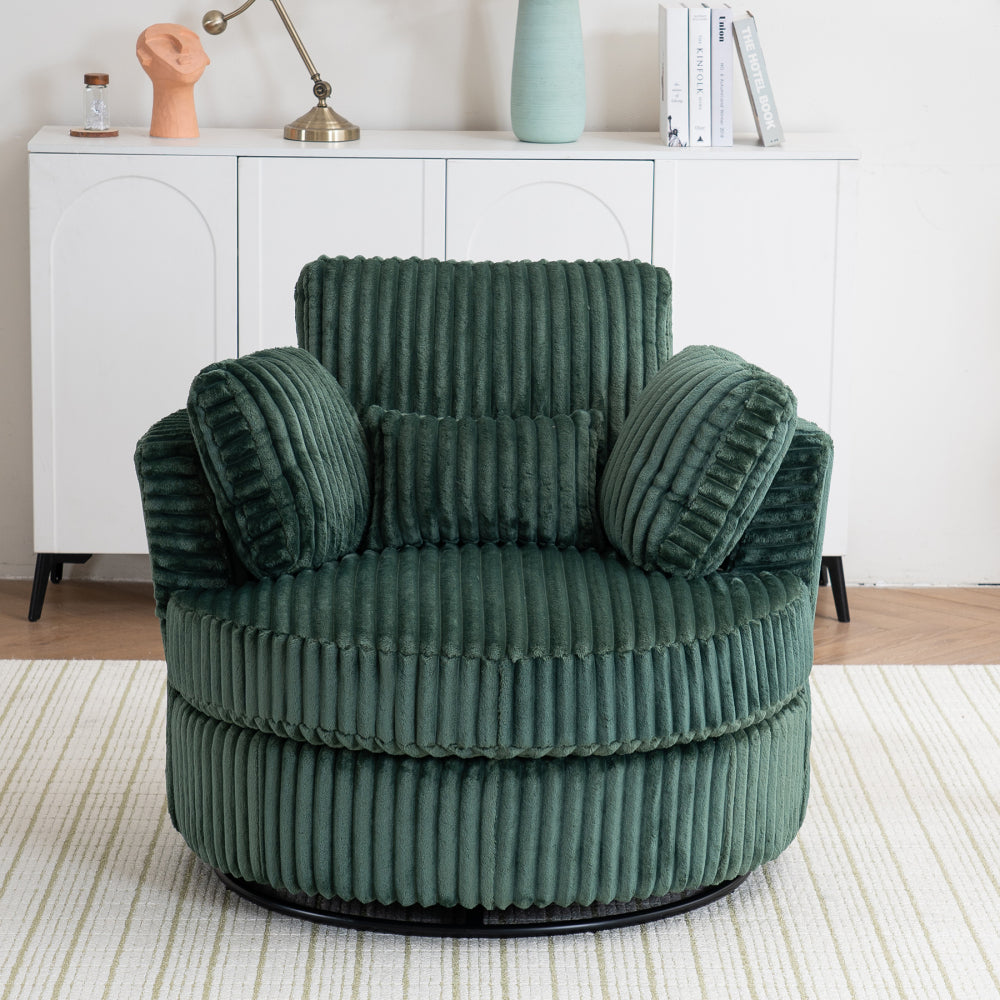 Oversized 360 Degreed Swivel Accent Chair Modern Soft Plush Corduroy Round Barrel Chair for Living Room Bedroom with Pillows, Orange