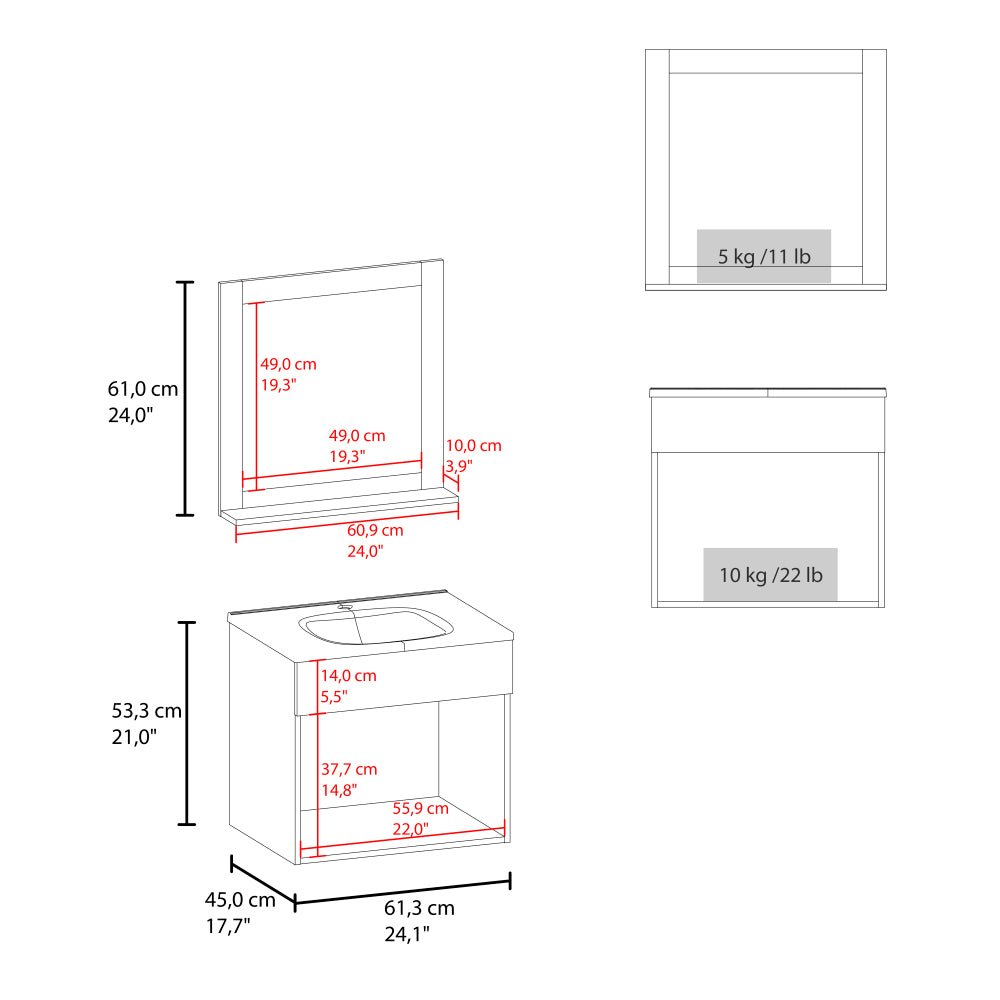 Bathroom Set, Vanity Sink + Mirror, 2 Doors, 1 Shelf, 1 Mirror, White