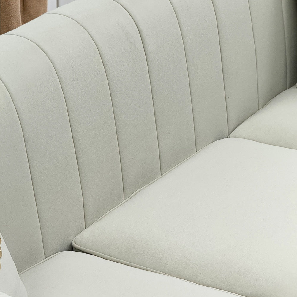 FX-P82-2PC SOFA -BE3 Modern Velvet Upholstered Sofa Set of 2, Beige 3-Seater Sofas with Gold Metal Legs Contemporary Living Room Furniture for Family Homes, Apartments, and Lounge Spaces