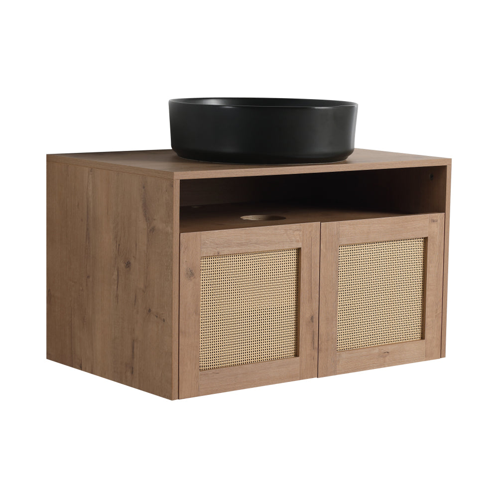 48" Bathroom Vanity with Black Ceramic Art Sink, 4-Soft Close Door, Float Mounting Design, Plywood (KD-Packing)