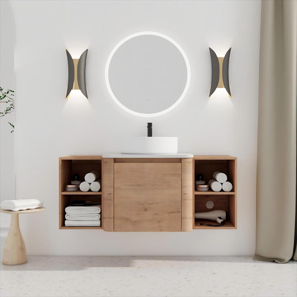 42'' Wall-Mounted Bathroom Vanity With Ceramic Art Sink, and 1-Storage Shelves, 2-Soft-Close Door, KD-Packing, Plywood