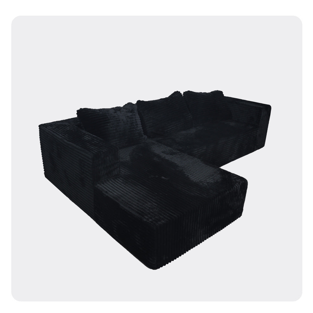 Cloud Sectional Couch with L-Shape Chaise,Modern Modular Sofa with Deep Seat, Upholstered Couches for Living Room Bedroom,No Assembly Required, Black (Plush Corduroy Fabric)