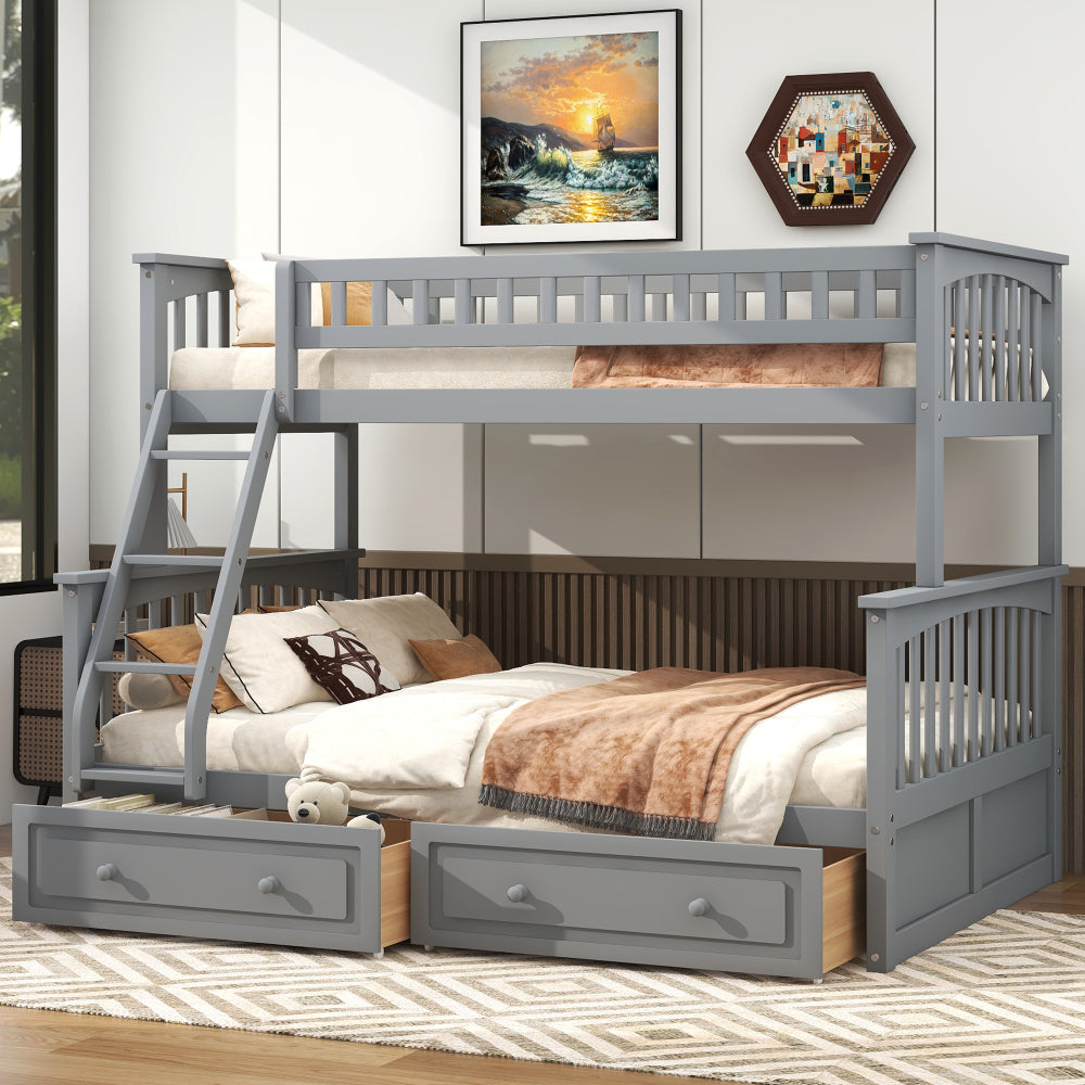 Twin over Full Bunk Bed with Drawers, Convertible Beds, White