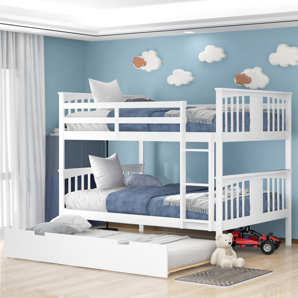 Full over Full Bunk Bed with Twin Size Trundle and Ladder-Gray(Old SKU: LT000204AAE)