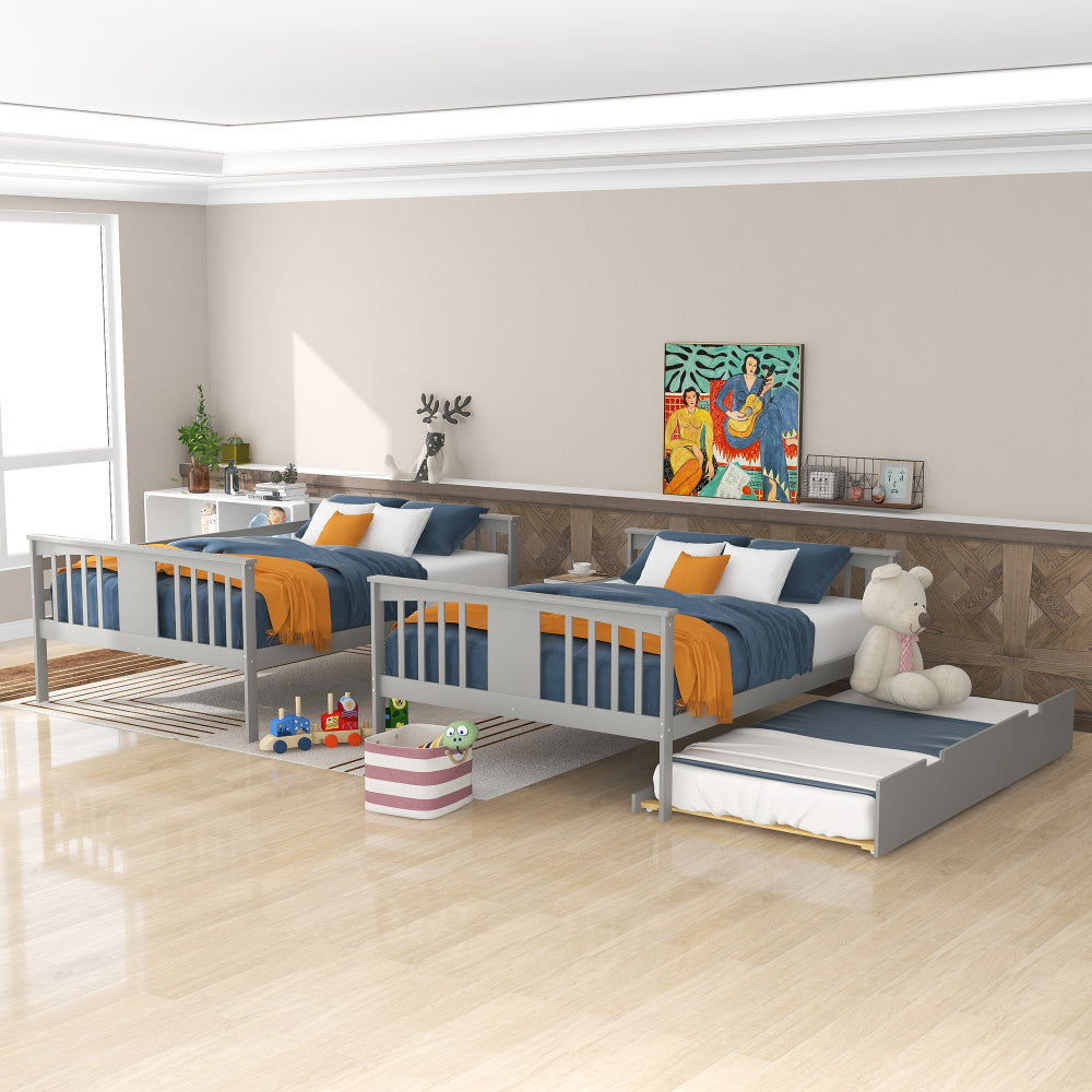 Full over Full Bunk Bed with Twin Size Trundle and Ladder-Gray(Old SKU: LT000204AAE)
