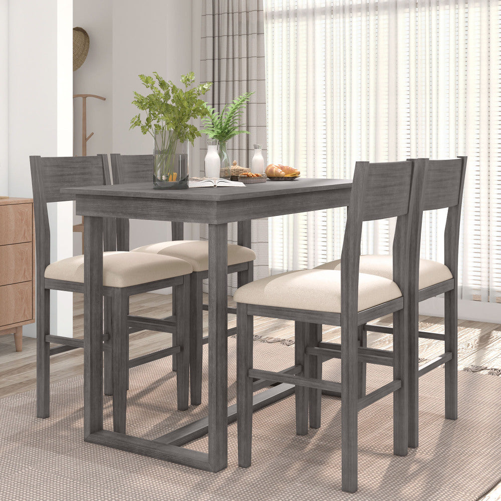 TOPMAX Farmhouse Counter Height 5-Piece Dining Table Set with 1 Rectangular Dining Table and 4 Dining Chairs for Small Places,Gray (old sku: SP000230AAE)
