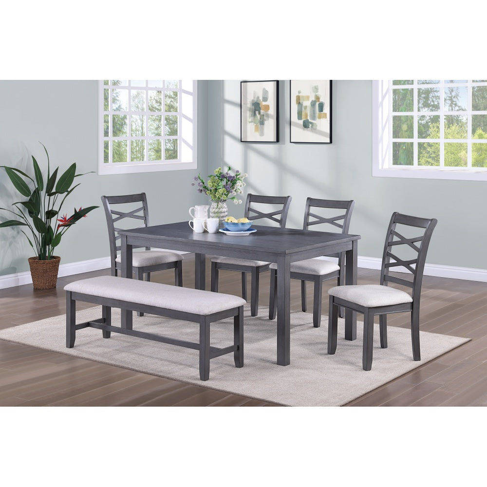 Dining Room Furniture 5pcs Set Charcoal Dining Table 4x Side Chairs Rubberwood Cross Back Design Chair Wooden Top