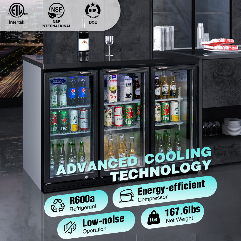 ORIKOOL Beverage Refrigerators Cooler 53 inch 3 Glass Door Back Bar, 480 Cans Commercial Display Bar Fridge for Beer Wine and Drink 11.3 Cu.Ft