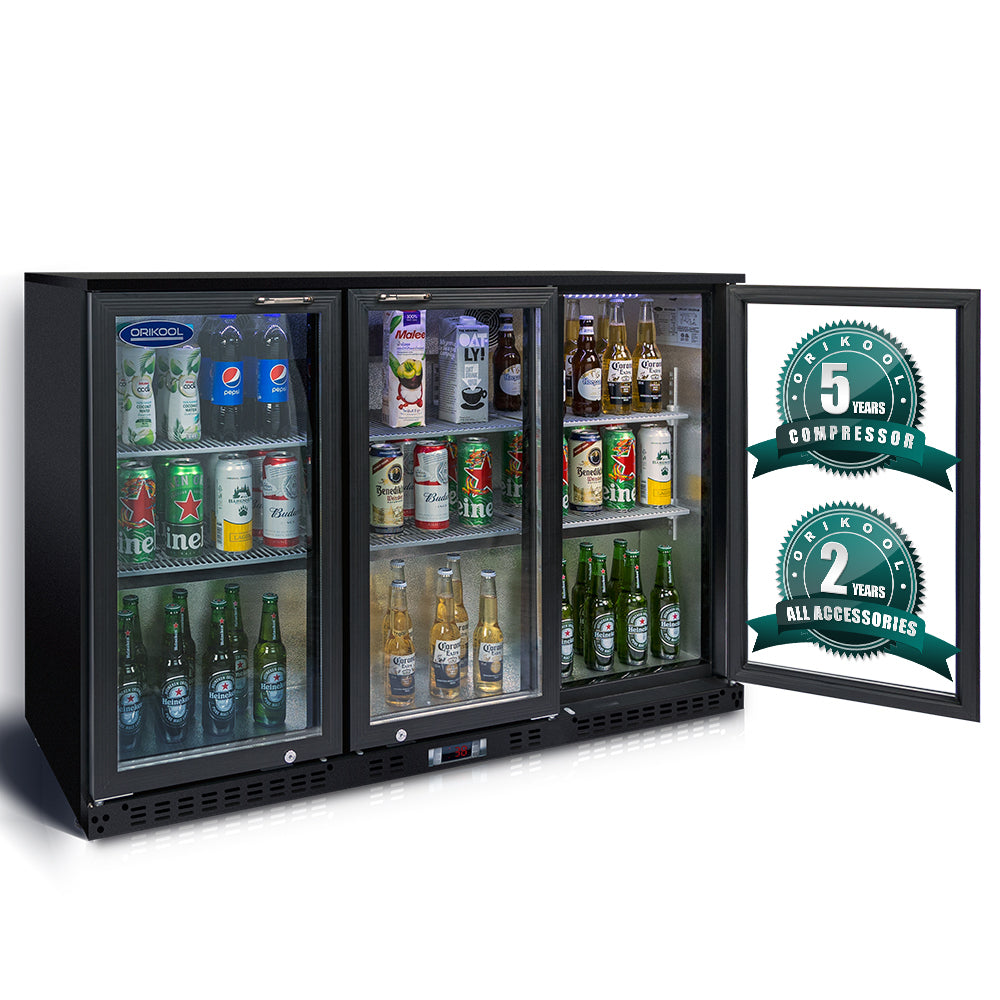 ORIKOOL Beverage Refrigerators Cooler 53 inch 3 Glass Door Back Bar, 480 Cans Commercial Display Bar Fridge for Beer Wine and Drink 11.3 Cu.Ft