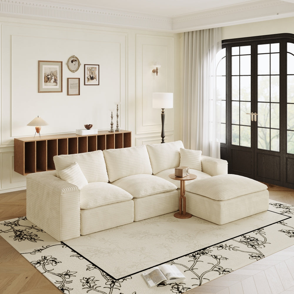 108" Cloud Sectional Couch with L-Shape Chaise, Left-right interchangeable,Modern Modular Sofa with Deep Seat, Upholstered Couches for Living Room Bedroom,No Assembly Required, Soft Plush Corduroy Fab
