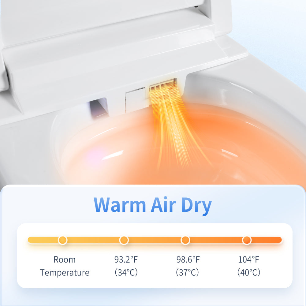 Tankless Smart Toilet With Bidet Built In, One-piece Bidet Toilet Seat, Auto Flush, Auto Open/Close,Heated Seat, Warm Water and Dry, Adjustable Temp,Remote Control Side Know