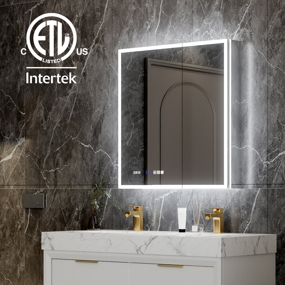 30*32 inch Smart LED Medicine Cabinet with GFCI Outlet & Blum Hinges,Front&Backlit ,Buil Built-in High-Power Outlet ,Stepless Dimming & Anti-Fog,Integrated Design,Multifunctional Bathroom Storage