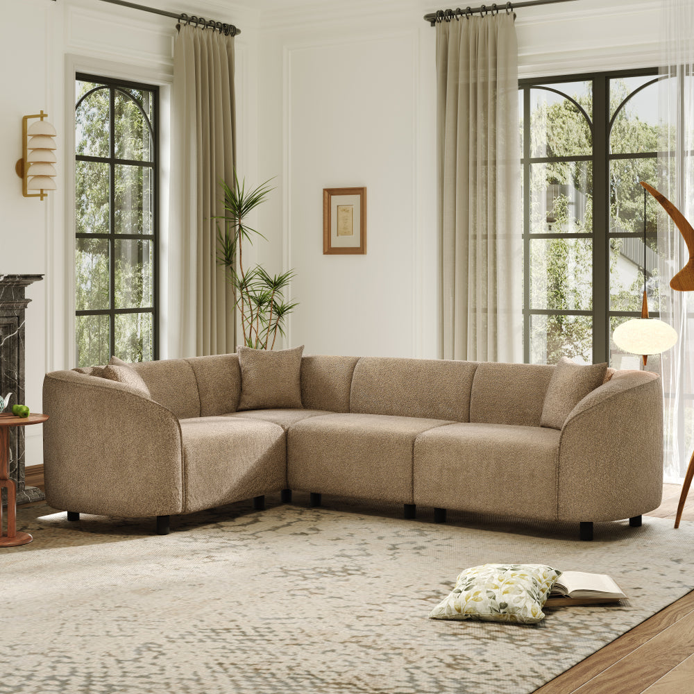104" L-Shaped Curved Contemporary Sectional Sofa in Beige: Plush 4-Seater, Sculptural Design & Premium Bouclé Upholstery – Modern Luxury for Spacious Living