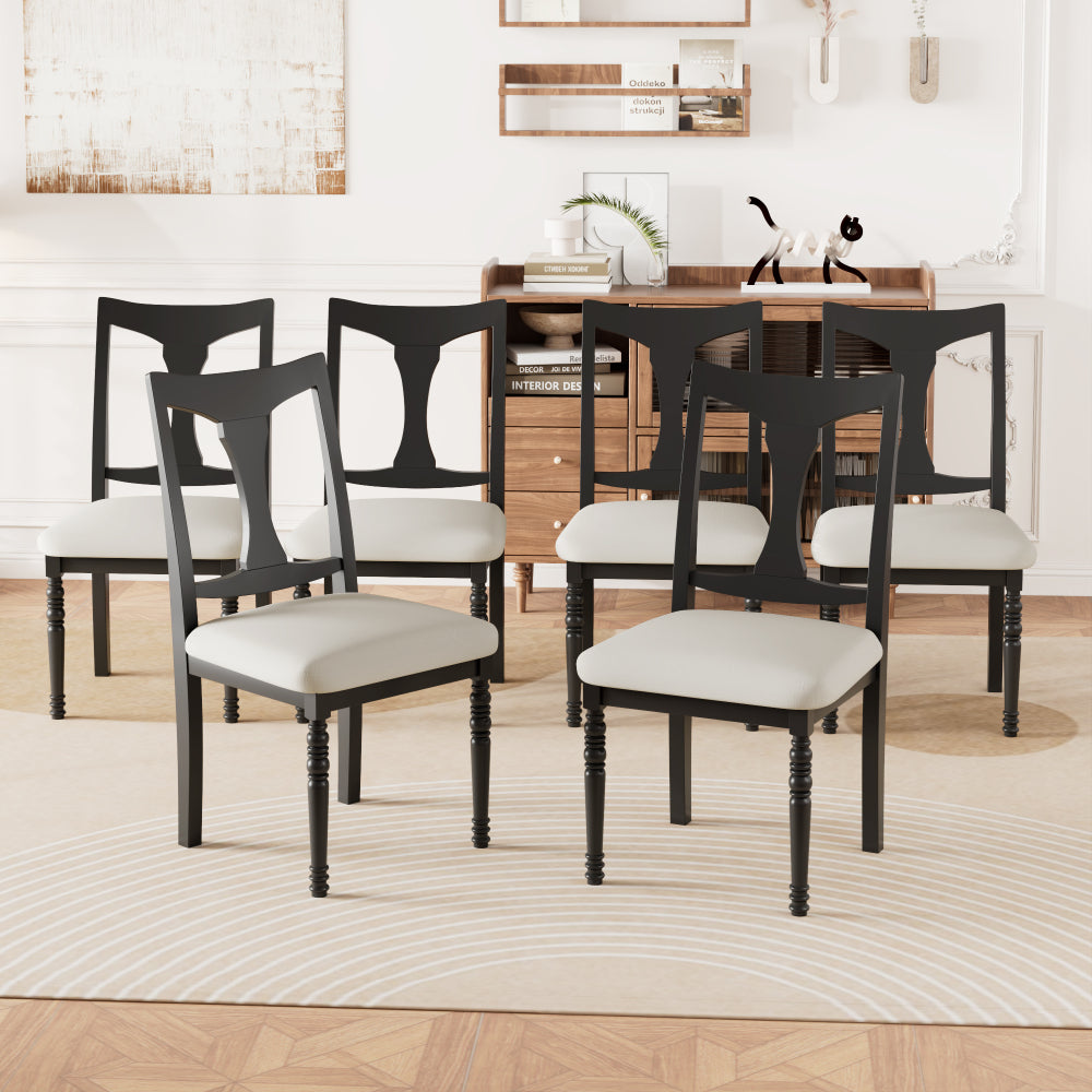 7-Piece Dining Table Set, 60inch to 78inch Extendable Wood Dining Table with Removable Leaf, Kitchen Table Set with 6 Upholstered Side Chair, Dining Table Set for 6