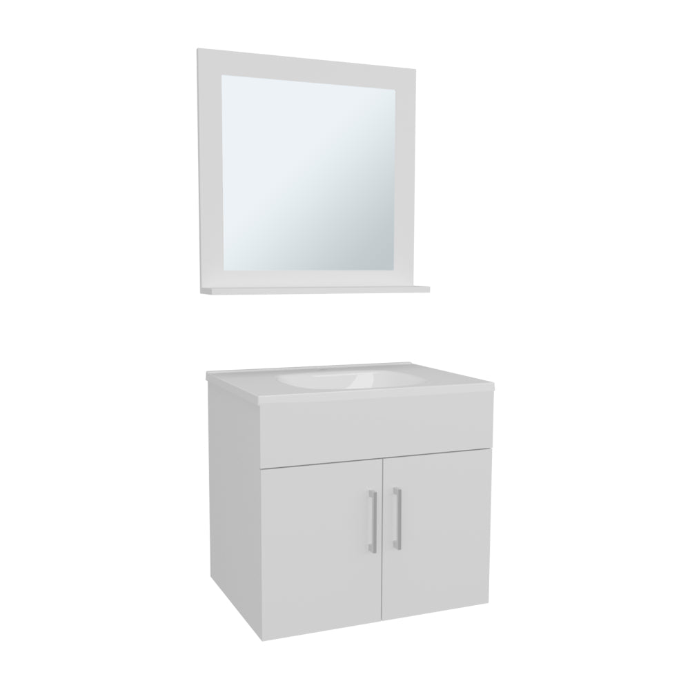 Bathroom Set, Vanity Sink + Mirror, 2 Doors, 1 Shelf, 1 Mirror, White