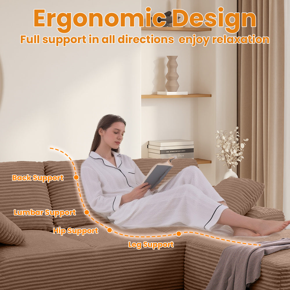 103.5" Cloud Sectional Couch with L-Shape Chaise,Modern Modular Sofa with Deep Seat, Upholstered Couches for Living Room Bedroom,No Assembly Required, Brown(Plush Corduroy Fabric)