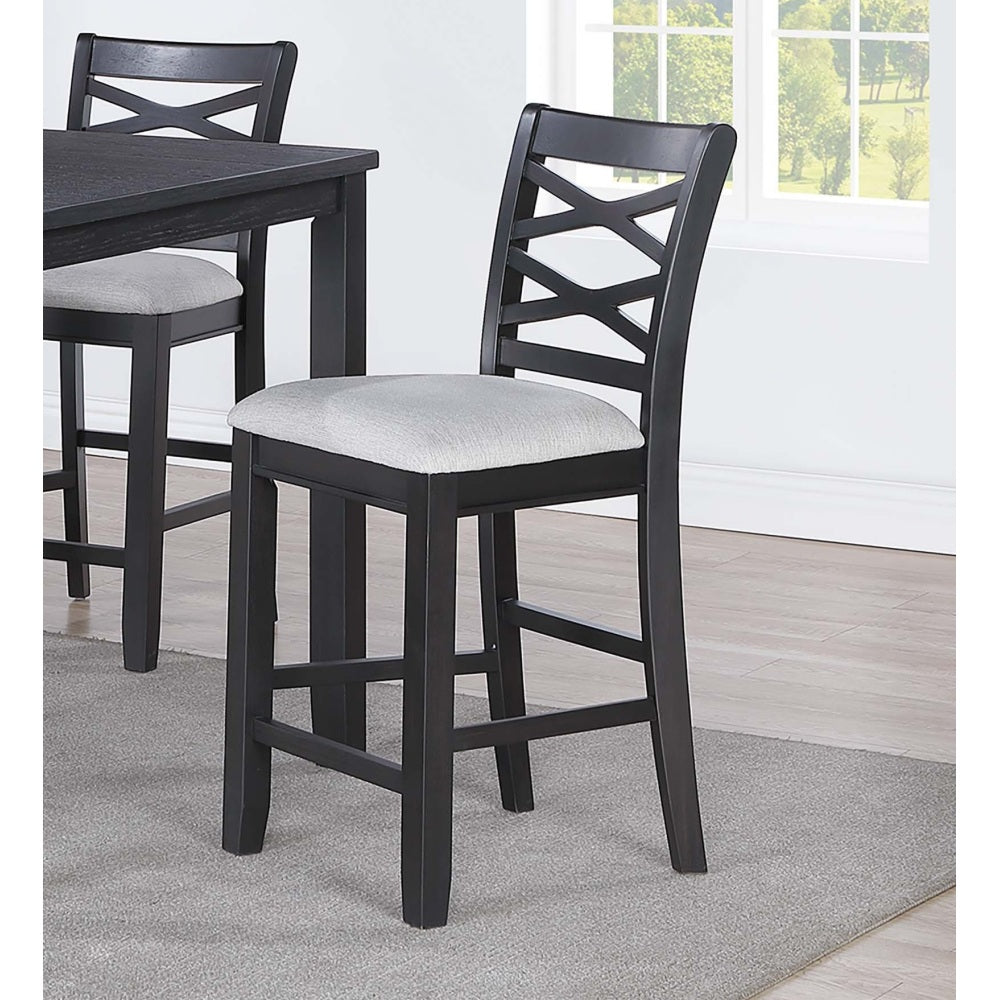 Dining Room Furniture 5pcs Set Charcoal Dining Table 4x Side Chairs Rubberwood Cross Back Design Chair Wooden Top