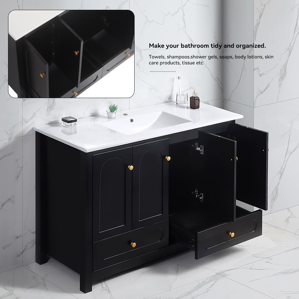 48" black Bathroom Vanity with Ceramic Sink Combo, Abundant Storage Cabinet -4 Soft close doors and 2drawers