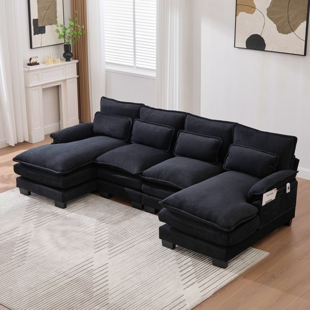UNITED WE WIN U Shaped Cloud Couch, 110" Chenille Comfy 4 Seat Sectional Couches for Living Room, Modular Sofa Sleeper with Double Chaise & Memory Foam for Apartment