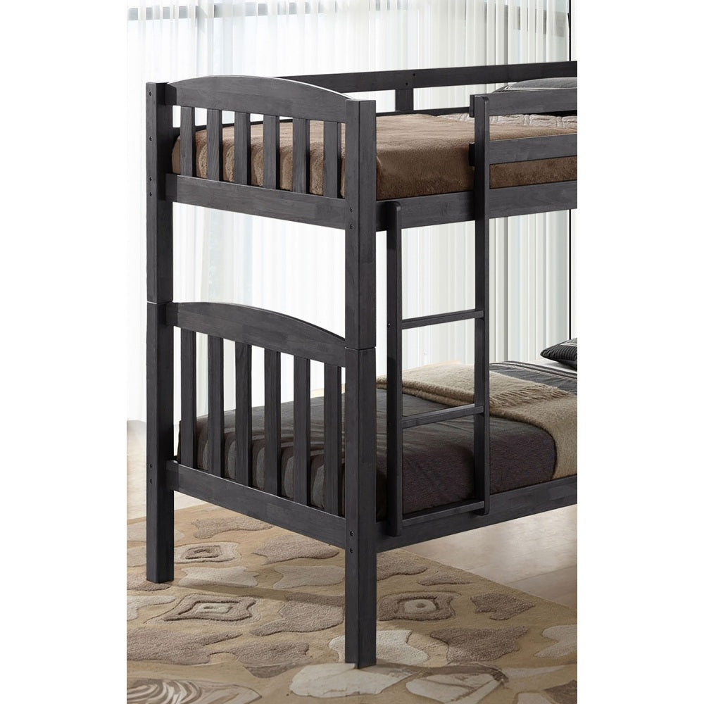 Transitional Twin Over Twin Bunk Bed Footboard Ladder Divide Into Two, Grey