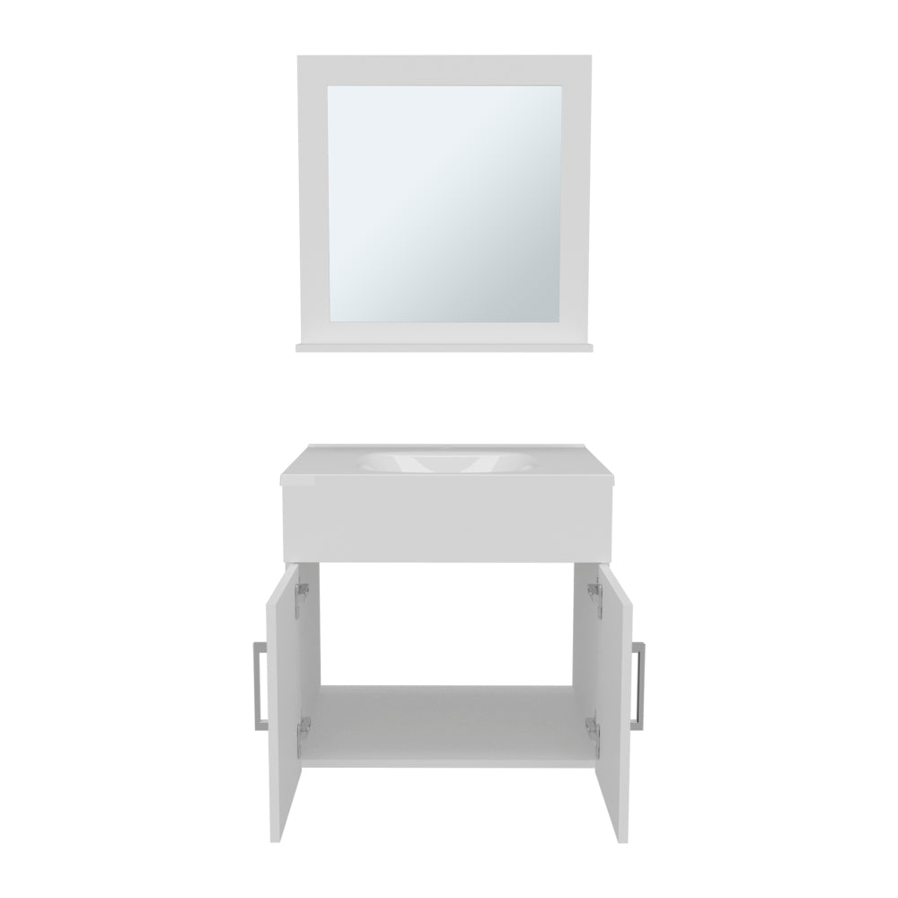 Bathroom Set, Vanity Sink + Mirror, 2 Doors, 1 Shelf, 1 Mirror, White