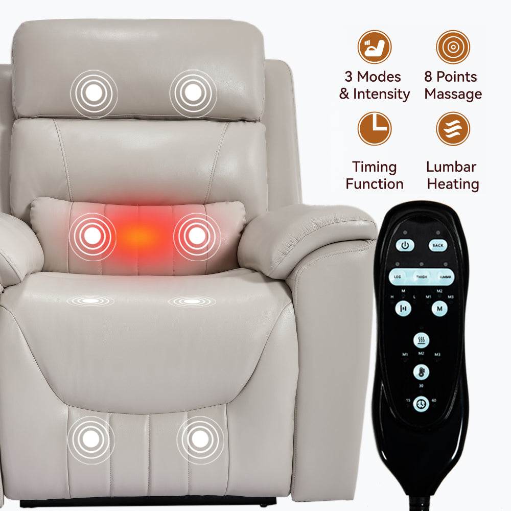 Dual Motor Infinite Position Up to 350 LBS Leatherair Power Lift Recliner Chair, Heavy Duty Motion Mechanism with 8-Point Vibration Massage and Lumbar Heating,Grey