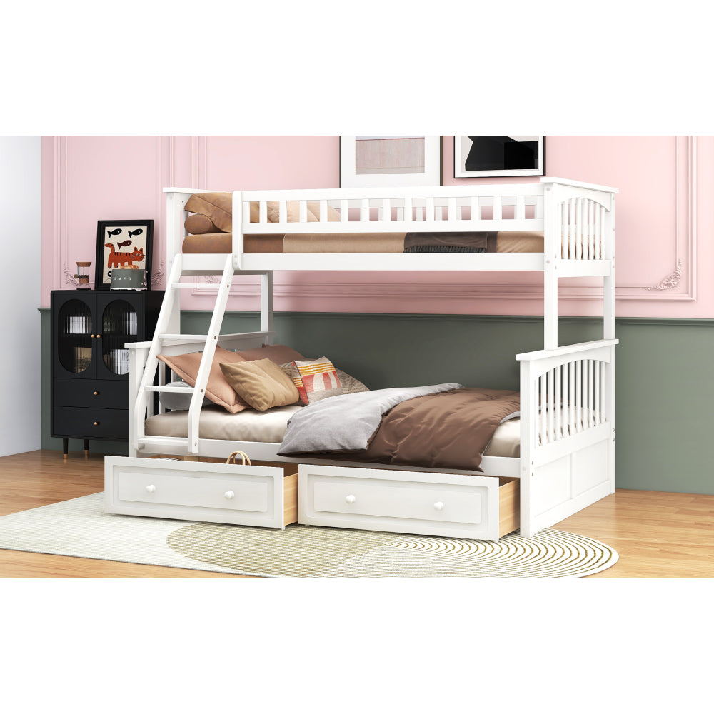 Twin over Full Bunk Bed with Drawers, Convertible Beds, White